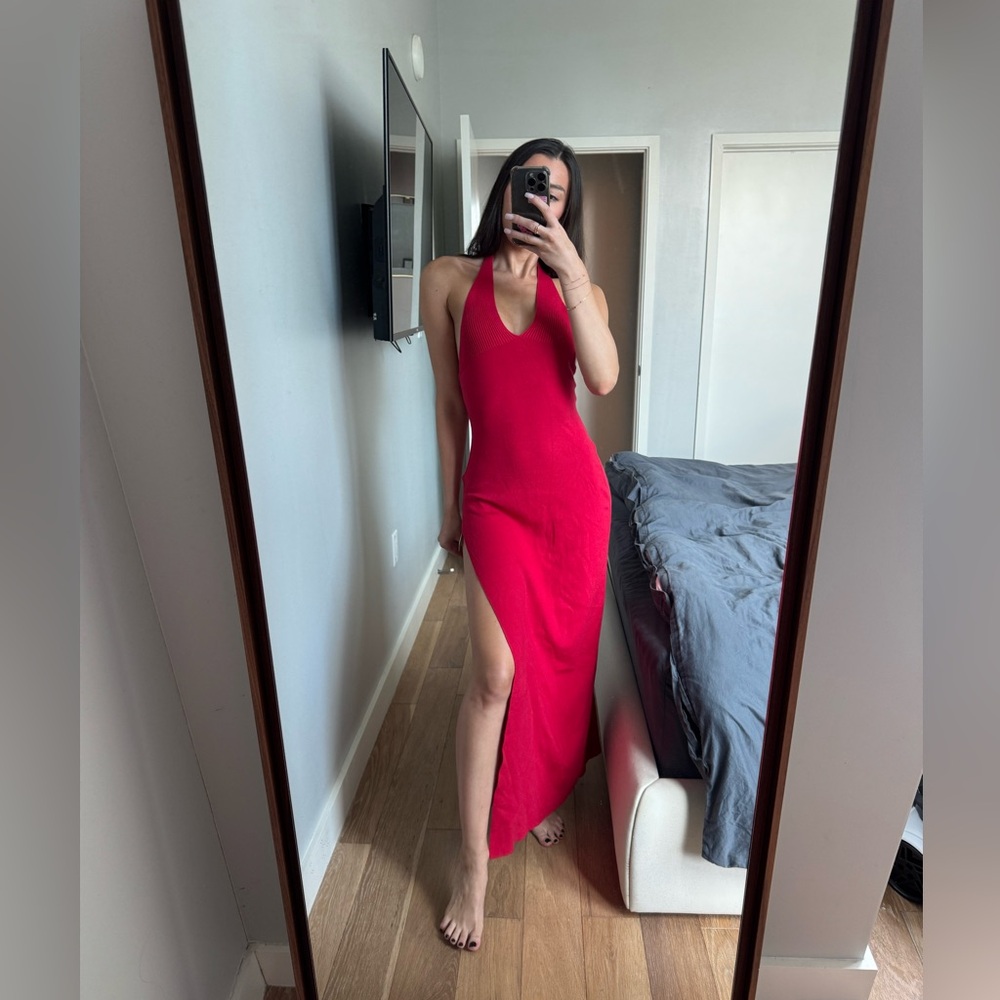 Elegant Red Halter Dress